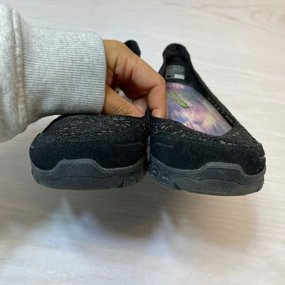 Skechers Womens 6 Ballet Flat Lace Mesh Black Slip On Cooled Memory Foam Shoe